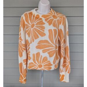 Marine Layer Alma Puff Sleeve Wool Floral Crewneck Sweater, Women’s Medium